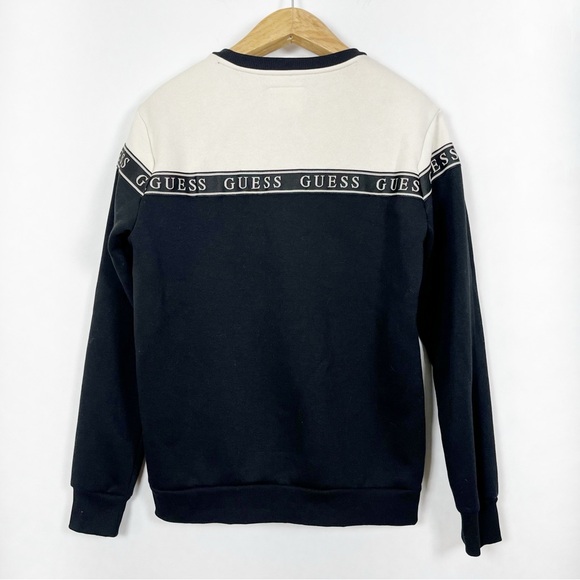 GUESS Men's Black and Cream Crewneck‎ Sweatshirt with Logo Size Medium - Picture 4 of 8